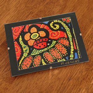 Colorful Artist Signed Ladybug & Flowers Wall Art